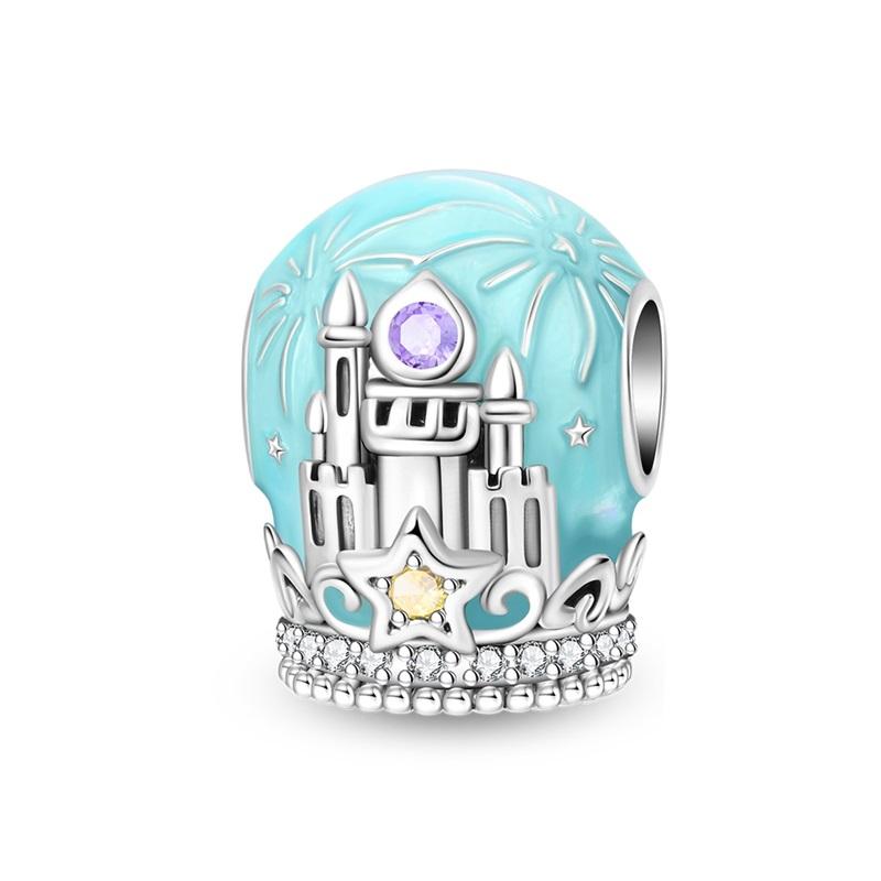 Memories 925 Silver Crystal Ball Fairy Crown Princess Dress Charm Fit DIY Bracelet Necklace Child's Birthday Gift
