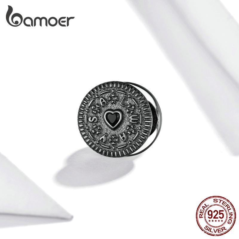 

BAMOER Аутентичные стерлингового серебра 925 пробы с покрытием из черного золота, подвеска с хрустящим сэндвичем, печеньем, подвесная бусина для девочки, подарок, подходит для оригинального браслета, ювелирные изделия 925 silver