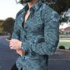 Men Spring Summer Shirt Turn-down Collar Single-breasted Slim Fit Long Sleeve Buttons Soft Breathable Flower Print Mid Length Men Top