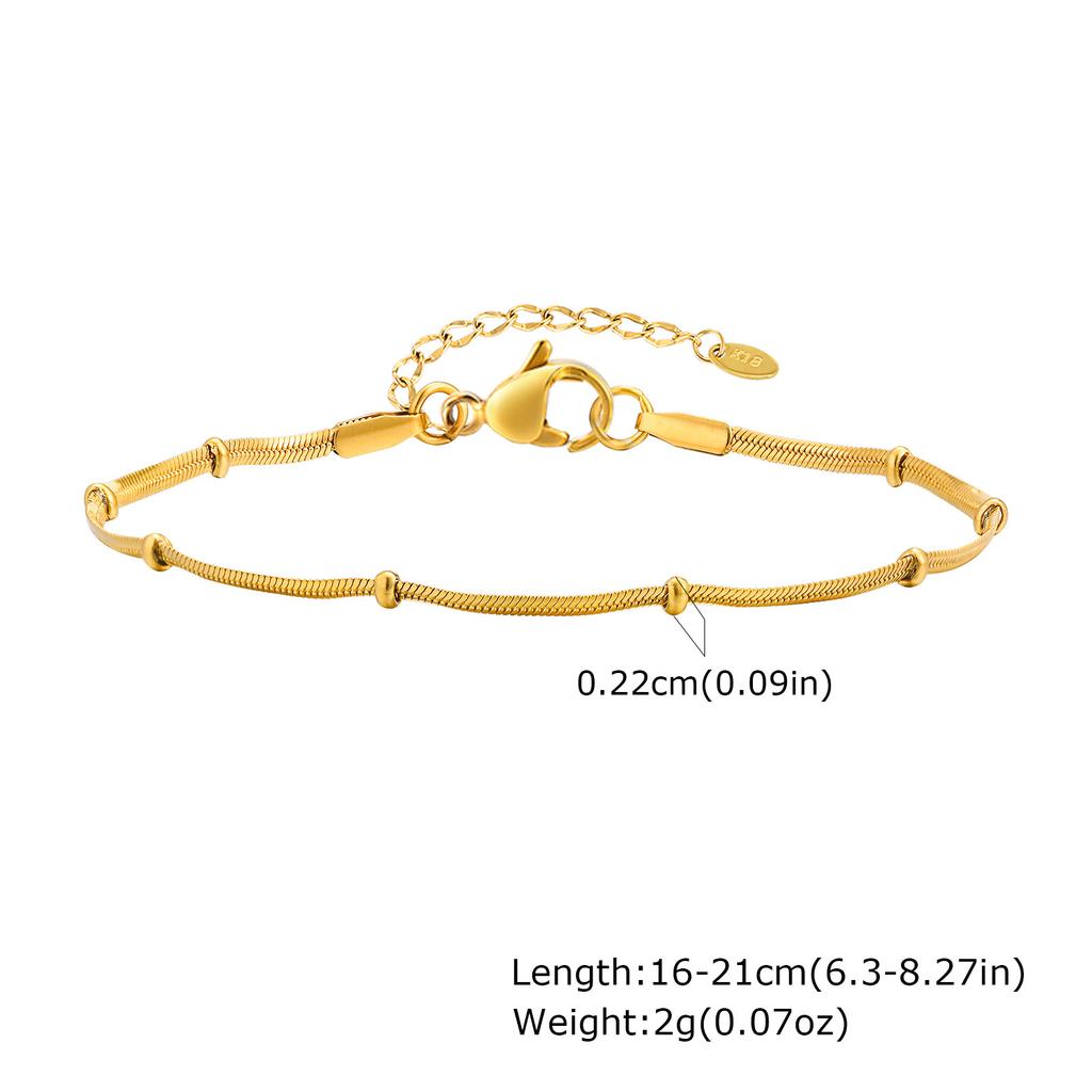 Fashion Personality, Stainless Steel Flat Snake Chain With Beads Gold Bracelet Necklace Ladies 2304