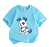 Kids Boys Girls Crew Neck Short Sleeve 100% Cotton T-Shirt, Cute Happy Blue Spotted Cartoon Puppy Print Casual Soft Comfortable Tee for Daily Wear Hol