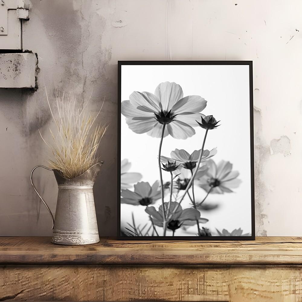 Black And White Plant Flower Art Poster Sticky Wall Art Printing Waterproof Home Living Bed Room Bar Hallway Aesthetic Decor