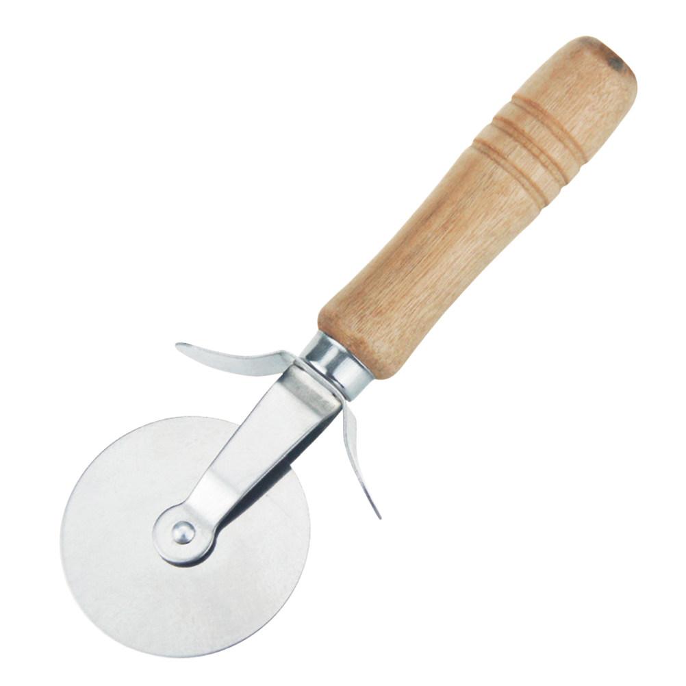 Stainless Steel Roller Wheel 17x6cm Pizza Cake Cutter Handheld Wooden Handle Pastry Crimper Dough Cutter 360 Degree Rotation 1