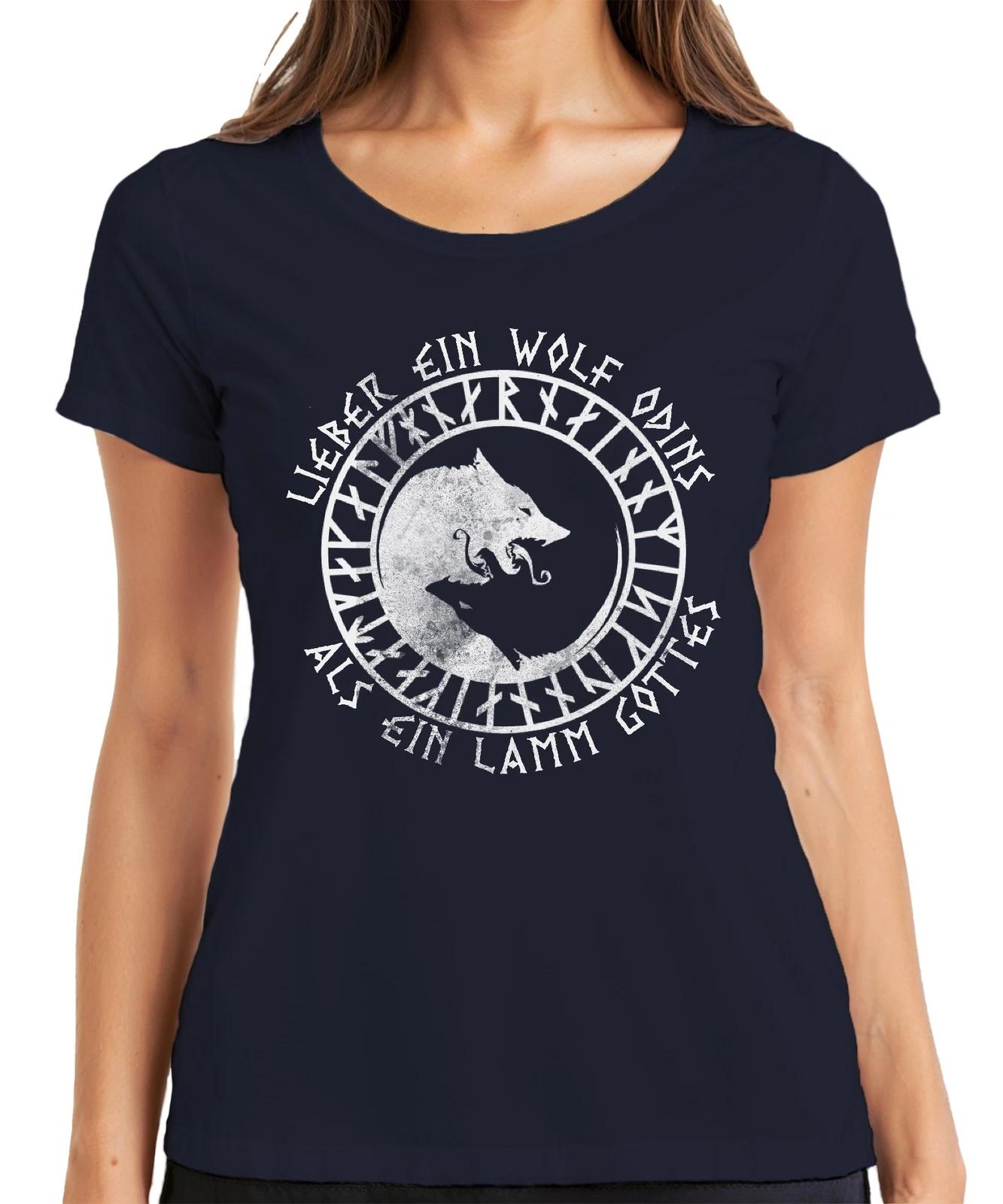 Lieber Wolf Odins als Lamm Gottes nordisch Runen Symbol Gothic Damen T-Shirt XXL