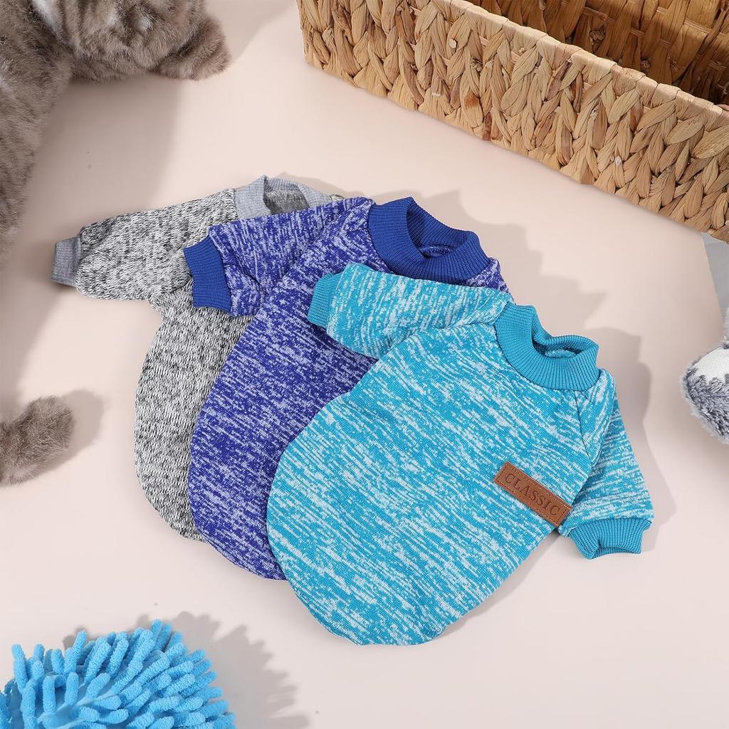 3Pcs Dog Sweaters for Small Dogs Boy Girl, Winter Warm Fleece Pet Clothes, Soft Sweatshirt Outfit for Puppy, Cat, Chihuahua Yorkie (Navy Blue, Grey,