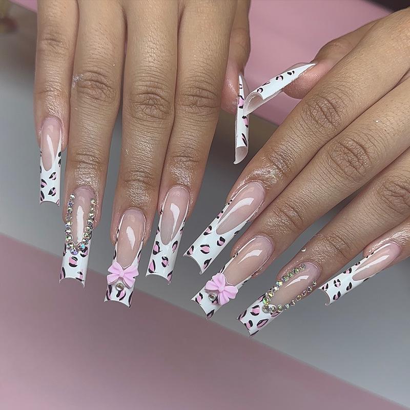 

Накладные ногти Long Wear Flash Color Diamond Bow — европейский и американский стиль