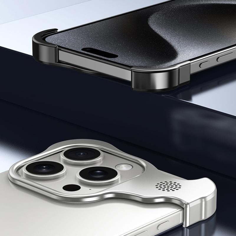 For iPhone 15 Pro Bumper Case Metal Aromatherapy Phone Cover Corner Protection