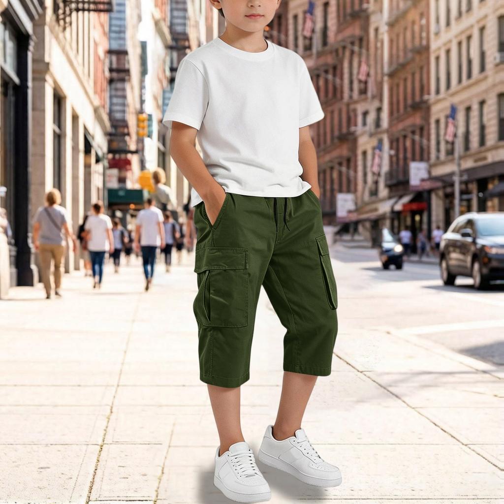 Big Boys Elastic Waist Loose Fit Cargo Pants with Multiple Pockets for Casual Wear
