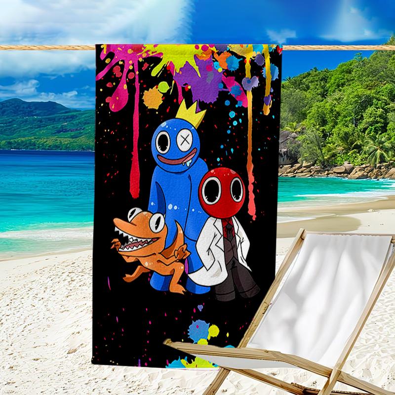 proof beach towel with a Rainbow Friends3 pattern - soft,absorbent,quick-drying,machine washable - perfect for swimming,camping,bathing