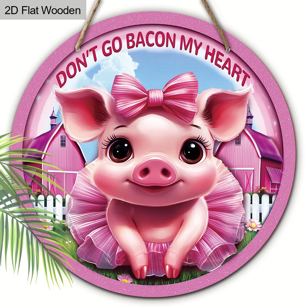 2D Flat 1pc Valentine's Day Pink Pig Wooden Hanging Ornament, Wall-Mounted Decor for Bar, Kitchen, Coffee, Home, Living Room, Office, Party