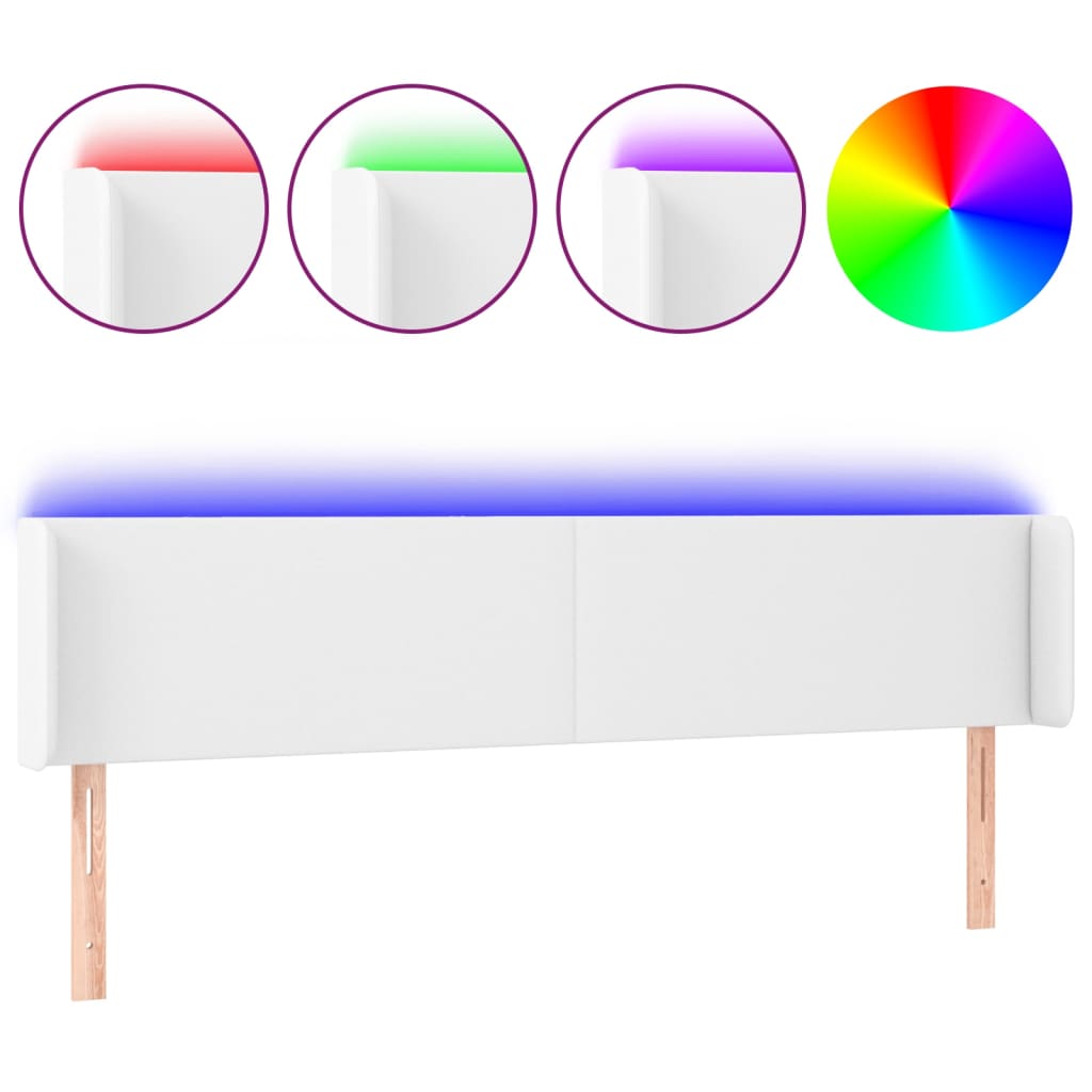 Vidaxl Zagłówek Do Łóżka Z Led, Biały, 163X16X78/88 Cm, Sztuczna Skóra