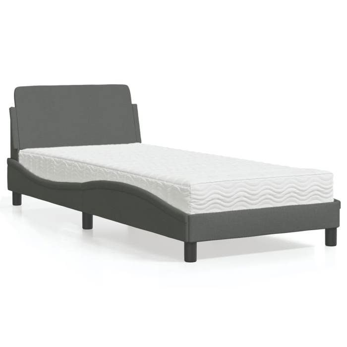 VidaXL Lit avec matelas gris foncé 90x190 cm tissu, meuble de chambre à coucher, lit simple, cadre de lit incurvé, sommier, 3208305