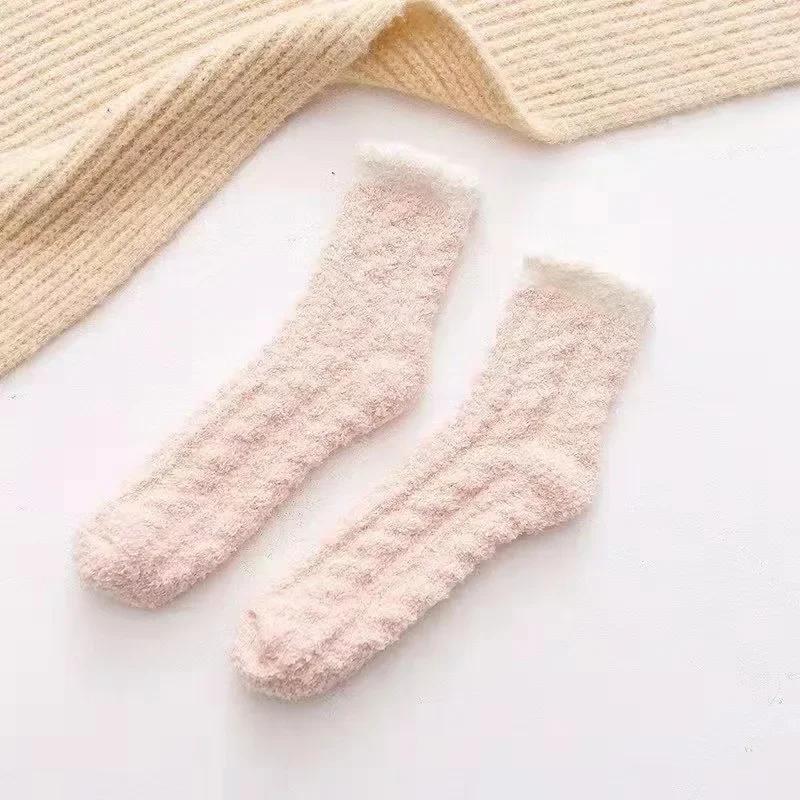 Coral Fleece Socks Women Mid Calf Thermal Winter Sleeping Booties Non Slip Grips Cozy Maternity Postpartum Home Wear Socks