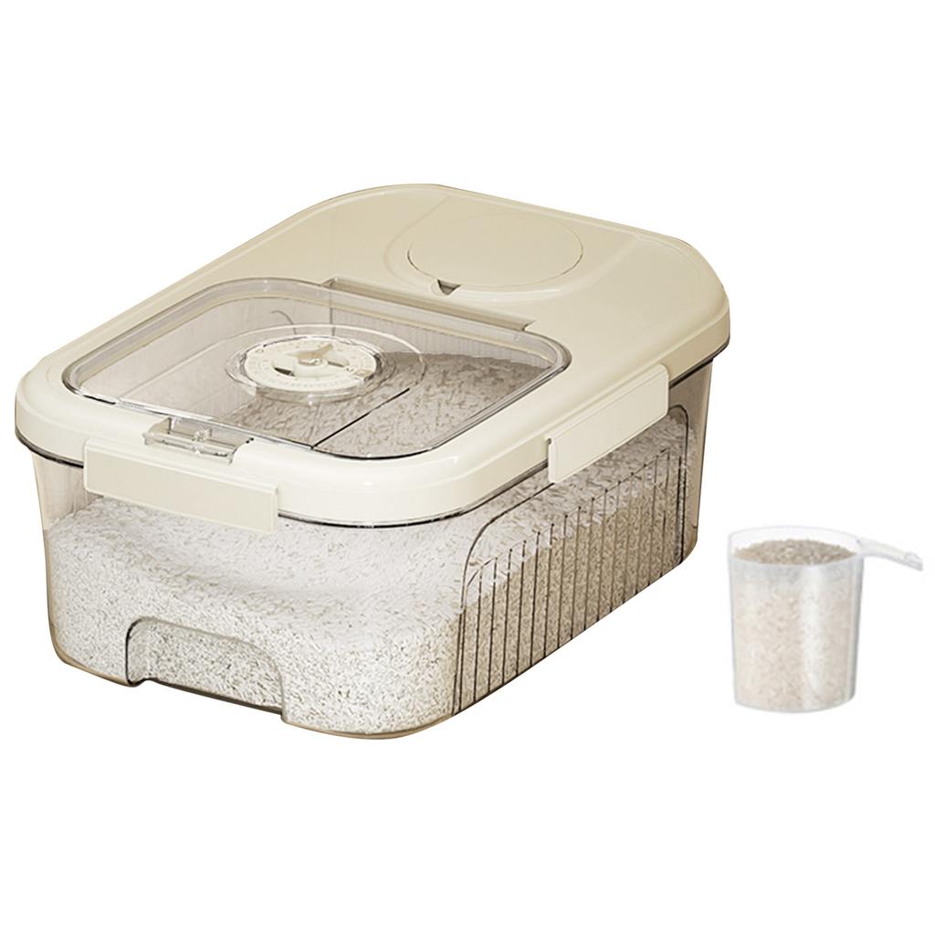 Rice Storage Box Transparent Sealed Press Type Magnetic Switch Kitchen Grain Storage Container for Dry Food Small Cream