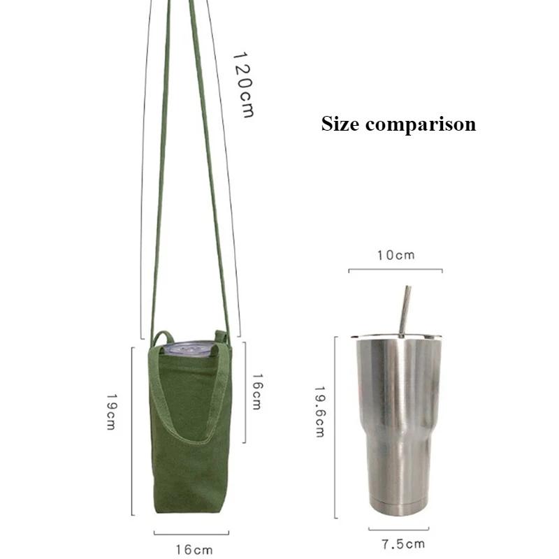 Travel Portable Water Bottle Bag Crossbody Simple Solid Color Cup Protector Canvas Protective Sleeve With Strap Bottles Pouch