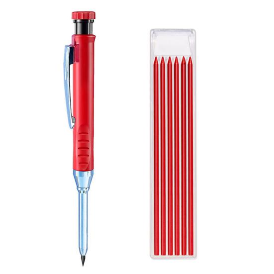 Mechanical Carpenter Pencils with 6 Refill Construction Pencil with Built-in Sharpener Deep Hole Long Nib Marker Pen for Woodworking Architect Marking