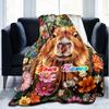 1PC Custom Name Capybara Floral Garden flannel blanket versatile,all-season throw suitable for the living room,bedroom,camping,travel,and gift