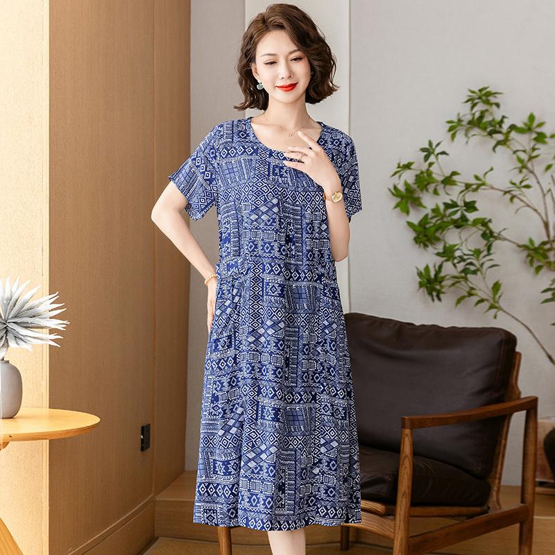 The New High-end Summer Good Cotton and Silk Dress Is Fattened and Enlarged, and Women's Clothing Is Suitable for Fat People's Skirts Dresses.