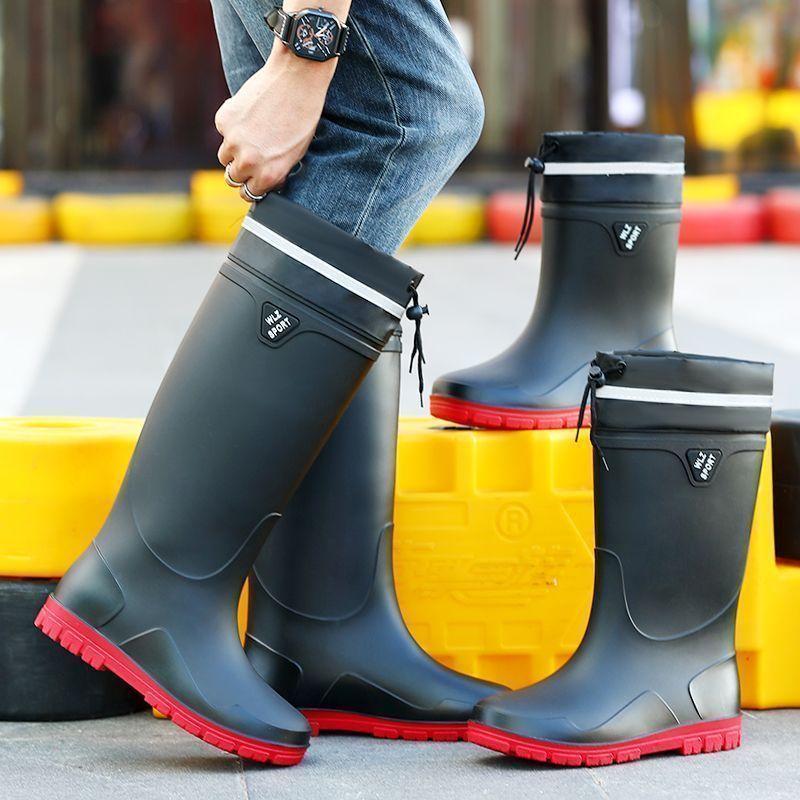 Rain shoes men's new non-slip and water-proof port short tube platform overshoes warm rain boots men