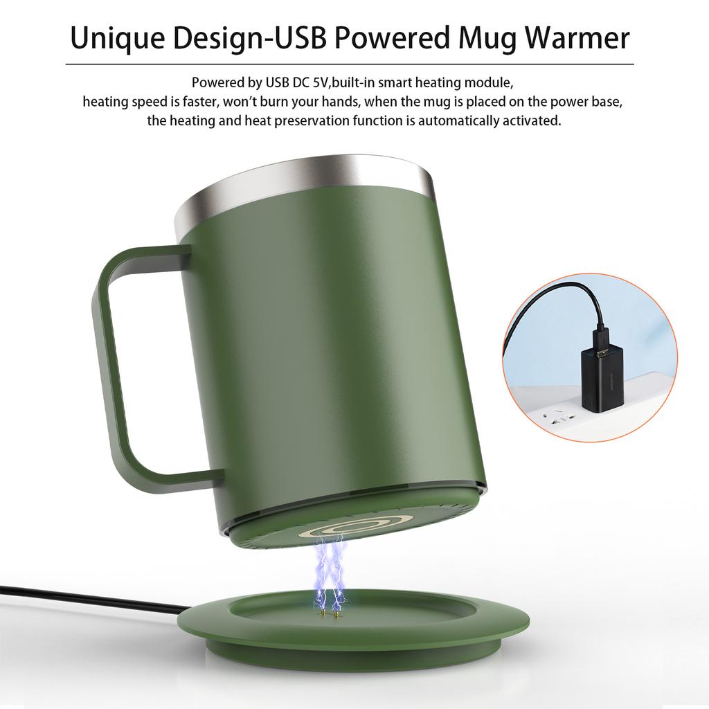 Self Heating Coffee Mug Warmer 12oz Smart Constant Temperature Mug USB Rechargeable Heated Coffee Mug with Lid for Travel/Office