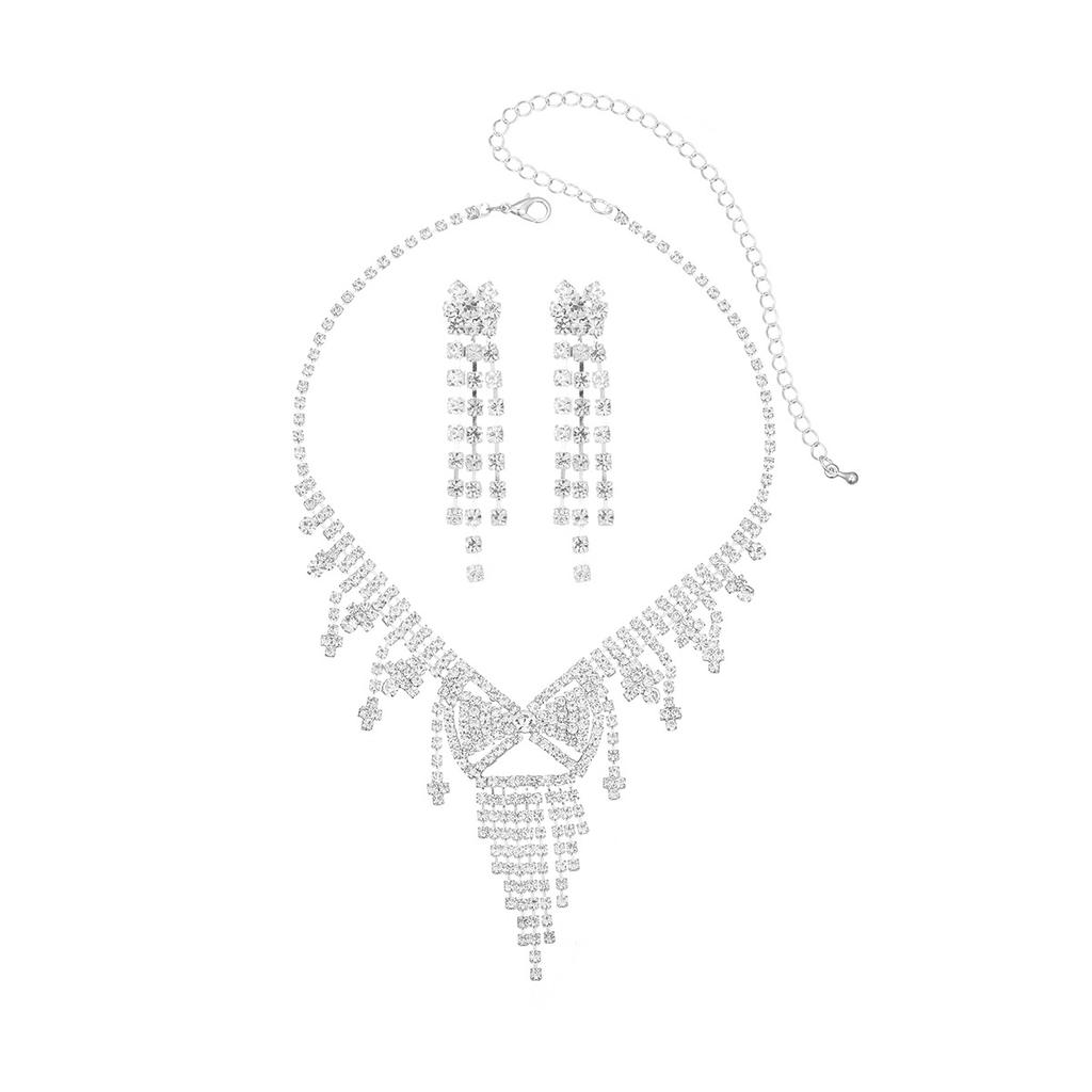 Temperament Luxury Shiny Rhinestone Necklace Earrings Two-piece Set
