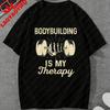 Unisexs Bodybuilding Is My Therapy Gym TShirt Vintage Dumbbell Print Casual Short Sleeve Crew Neck Tee for Fitness Fans Gift