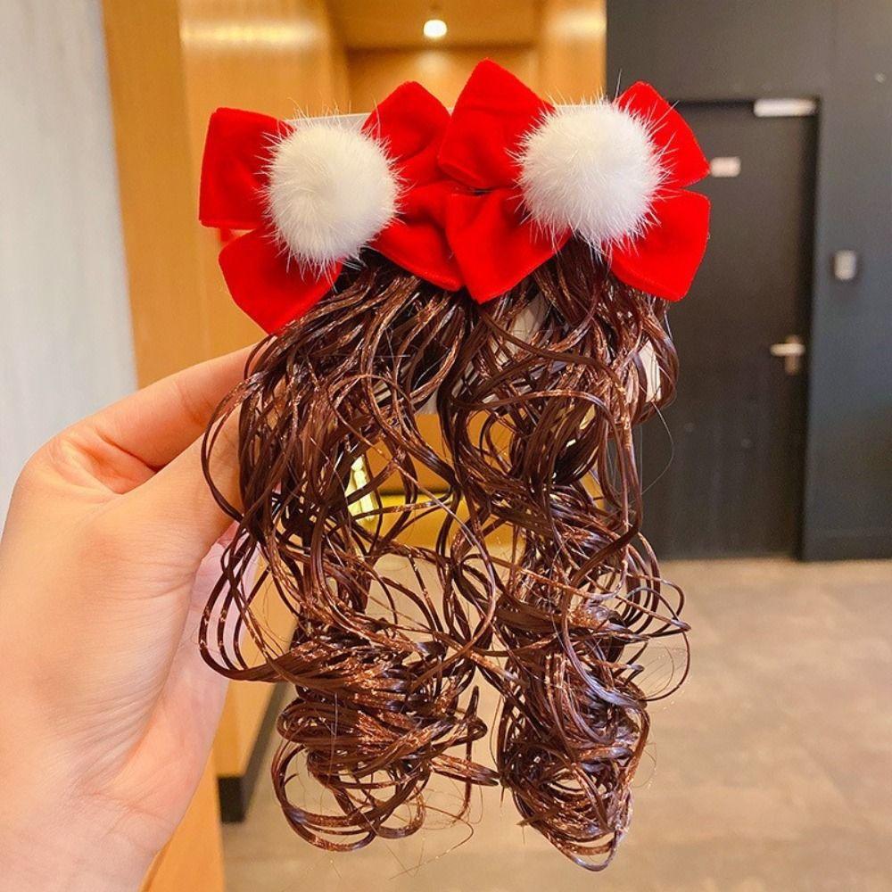 2pcs Chinese Style Baby Wig Hairpin Cute Red Bowknot Hairclip Children's Bow Wig  New Year Festive