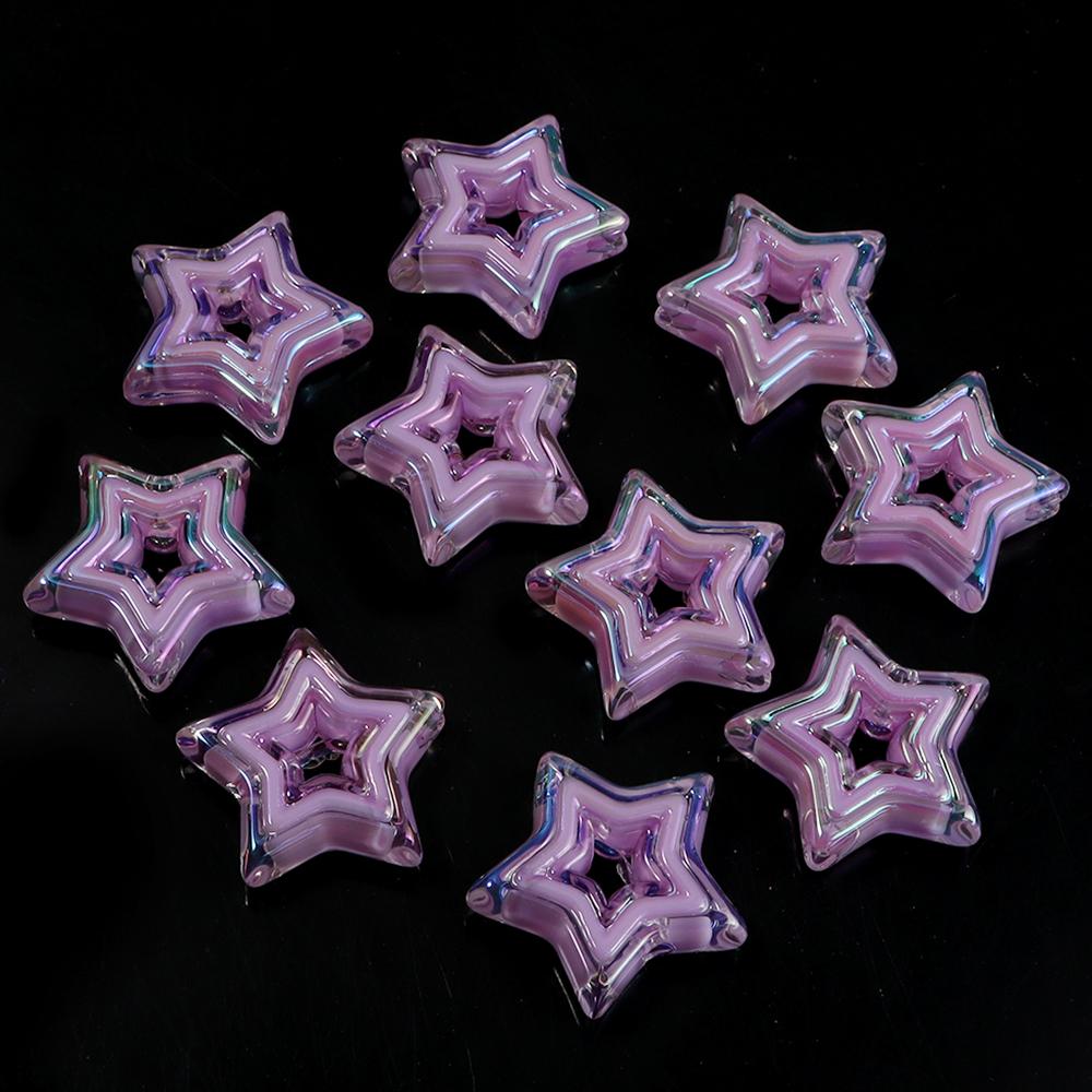 10pcs Acrylic Star Beads Plated Color Hollow Loose Spacer Bead For Jewelry Making DIY Necklace Bracelet Phone Key Chain Supplies