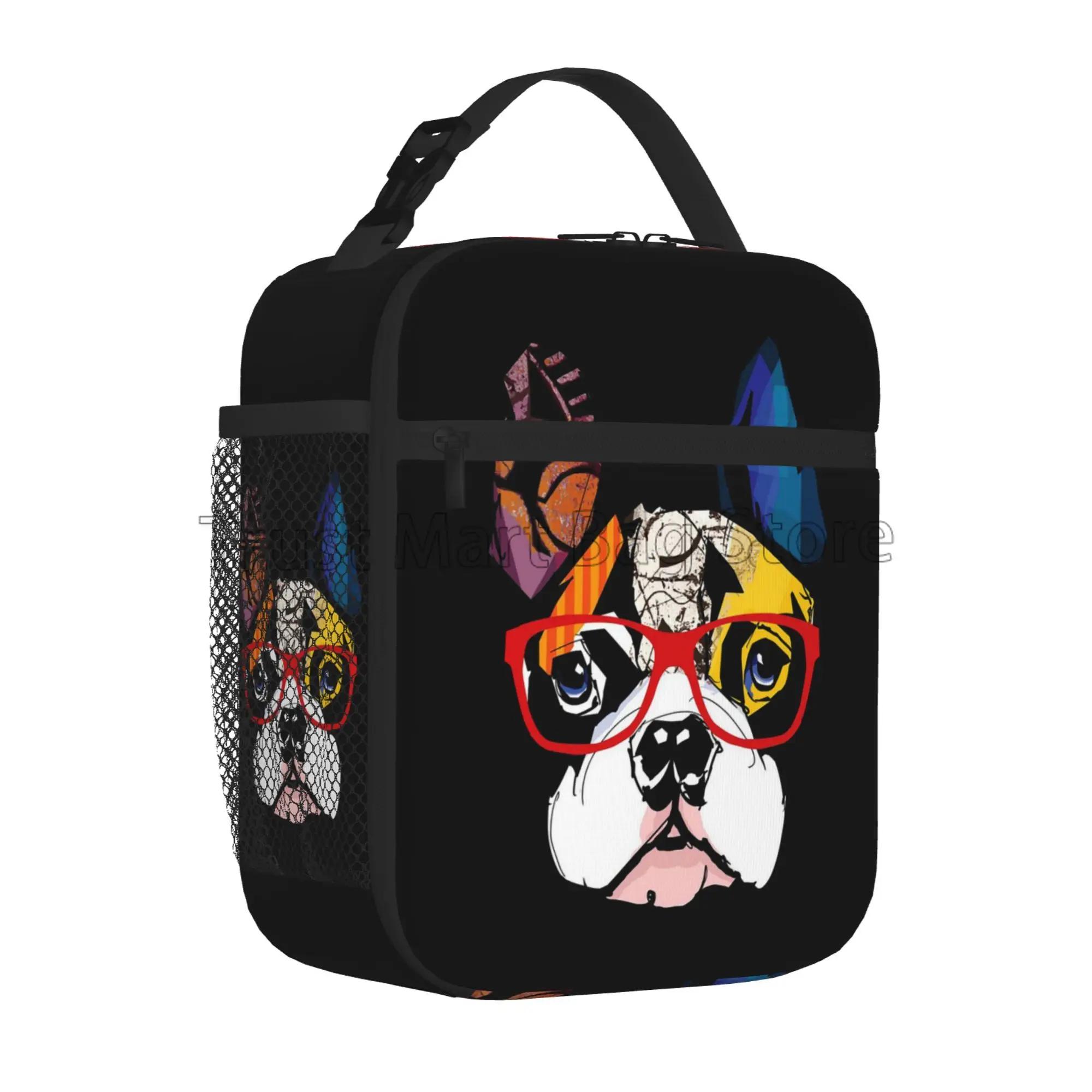 

Французский бульдог щенок мордашка изолированный ланч-бокс для работы школы пикника многоразовый портативный термохолодильник ланч-бокс для женщин и детей 26x21x11CM