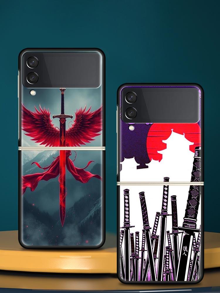Das Schwert Kreatives Muster Harte PC-Handyhülle Für Samsung Galaxy Z Flip 7 6 5 4 Schwarze Hülle Für Galaxy Z Flip 3 Faltbare Schale
