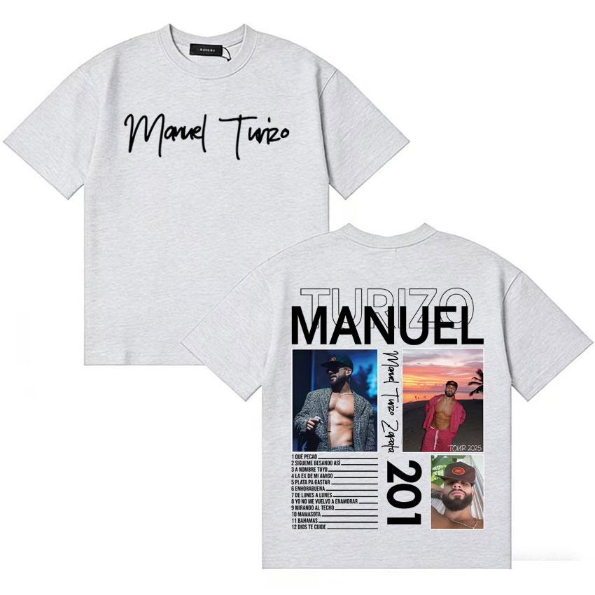 Singer Unisexuel Turizo 201 Music Summer Y2K T Shirt Unisexs Women Double Sided Print Short Sleeve Tshirts Cotton Cozy Tshrits Unisex