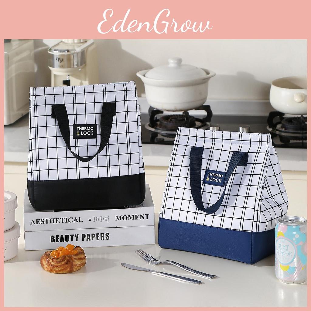 Minimalist Oxford Grid Lunch Bag With Insulated Storage For Office And Travel Use