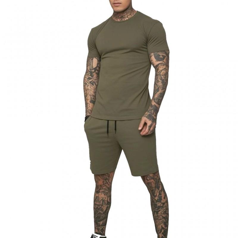 Mens Quick-Dry Athletic 2-Piece Set: Short Sleeve T-Shirt 5-Shorts Running Gym Workout