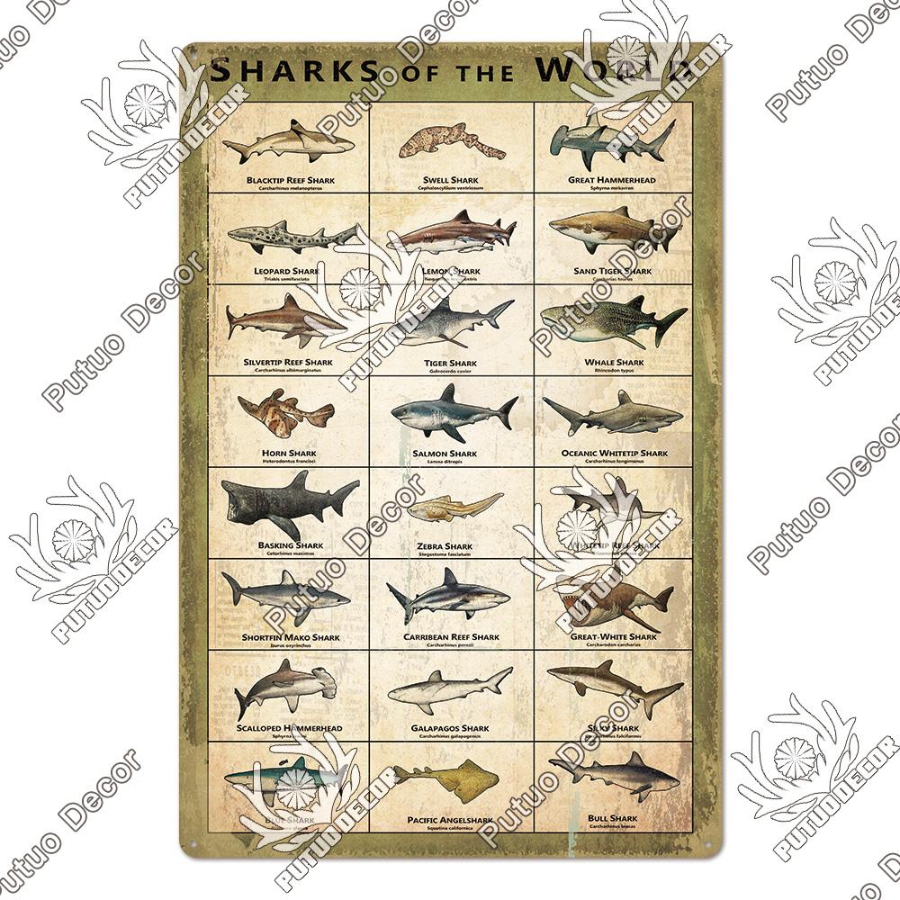 Putuo Decor Shark Sign Metal Signs Vintage Tin Sign Funny Warning Movie Poster for Bar Pub Kitchen Club Man Cave Wall Decoration