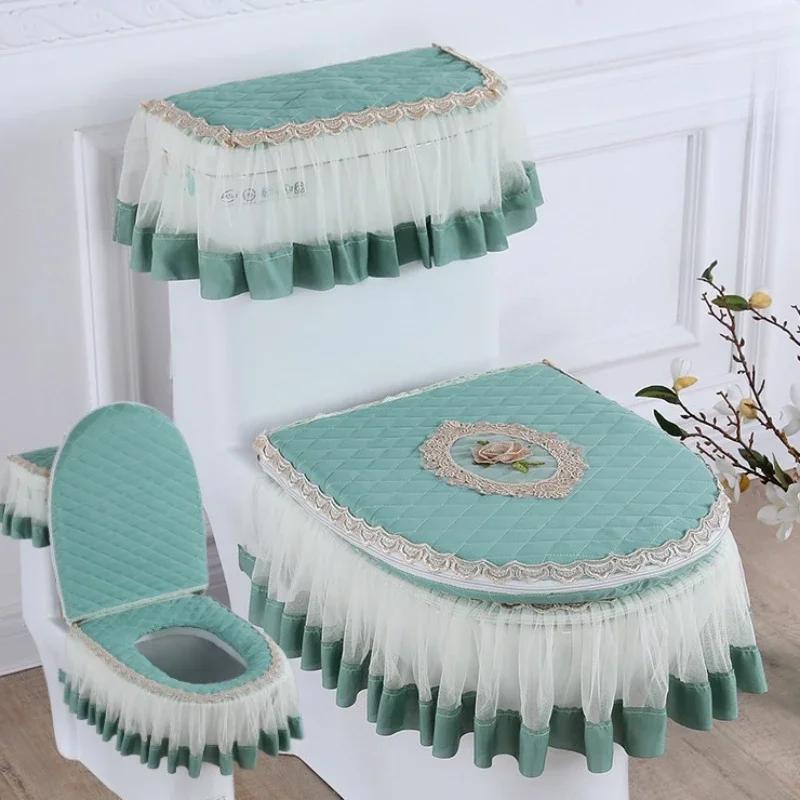 Toilets Cushion 3 Piece Set Lace Detachable Toilet Cover Cloth Dust Cover Toilets Seat Cushion Home Decoration Toilet Cover