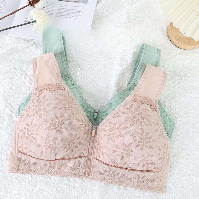 Μαλακό Βαμβακερό Κύπελλο Μπροστινό Φερμουάρ σε Εσώρουχα Ηλικιωμένων Γυναικείο γιλέκο δαντέλα χωρίς ατσάλινο δαχτυλίδι Σουτιέν μεγάλου μεγέθους