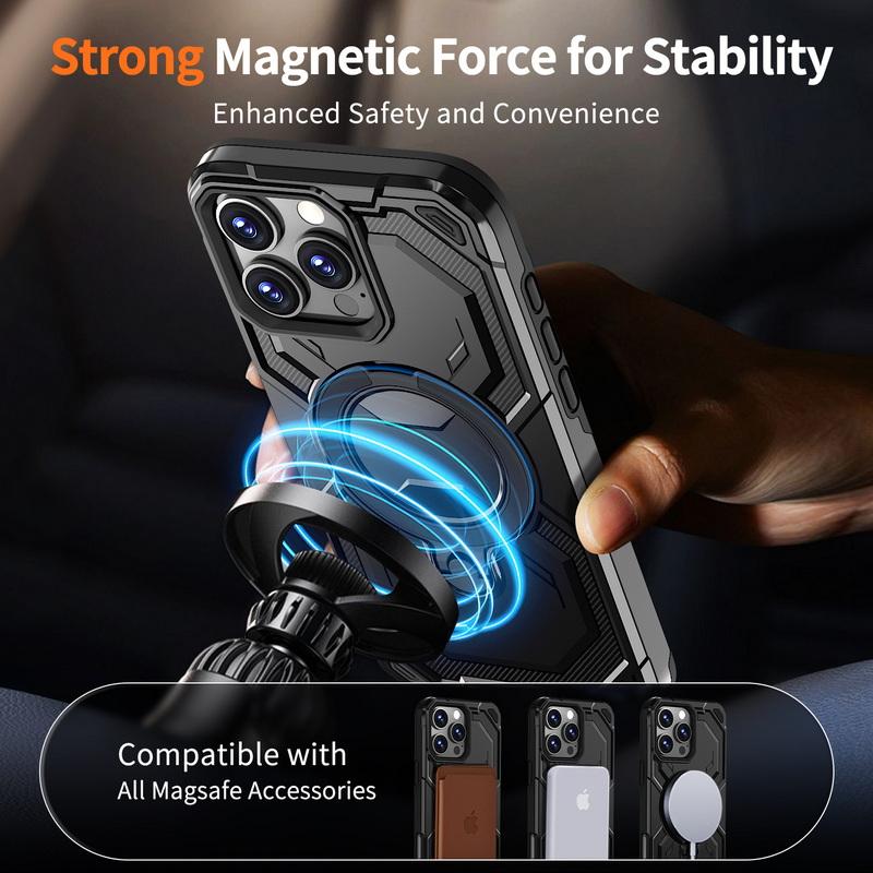 Metal Bracket Wireless Charge Magnetic Case For iPhone 16 Pro Max 15 Pro 14 13 12 11 360 Ring Stand Shockproof for Magsafe Phone Cover