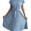 Feng Real Spring/Summer Floral Pleated Skirt with Short Sleeves - Women's European American Style