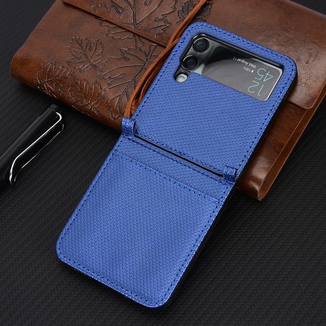 

Противоударный кожаный складной чехол для мобильного телефона для Samsung Galaxy Z Flip4 5g Flip 4 Flip3 Flip 3, крышка слота для карт с защитой от отпечатков пальцев for Samsung Z Flip 4 синий