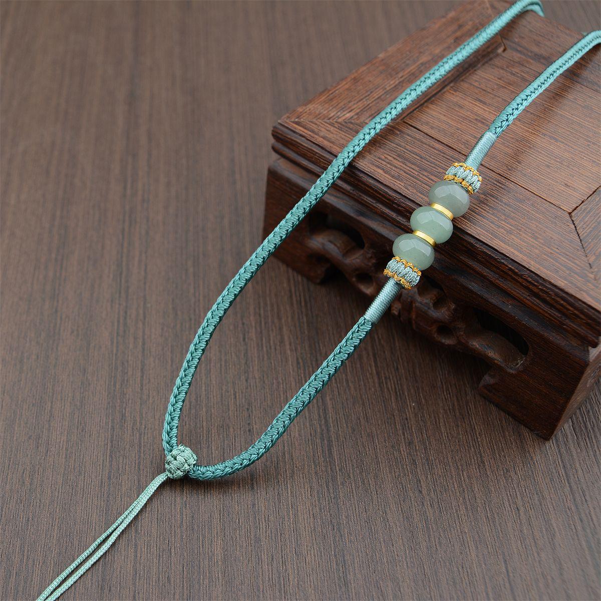 Gradient-Dyed Ruyi Knot Pendant Necklace: DIY Handmade Braided Colorful Rope with Jade Agate Charm.