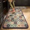 Boho Ethnic Tile Patchwork Kitchen Runner Rug Vintage Floral Pixel Print Non Slip Waterproof Oil Proof Long Floor Mat