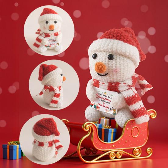 Christmas Doll Mini Funny Positive Santa Claus Snowman Crochet Knitted Toy with Inspirational Card Stocking Stuffers Winter Decor