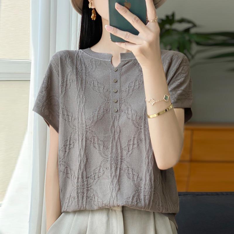 Summer Women's New Short-sleeved Knitted Sweater T-shirt and Round-neck Vest Top