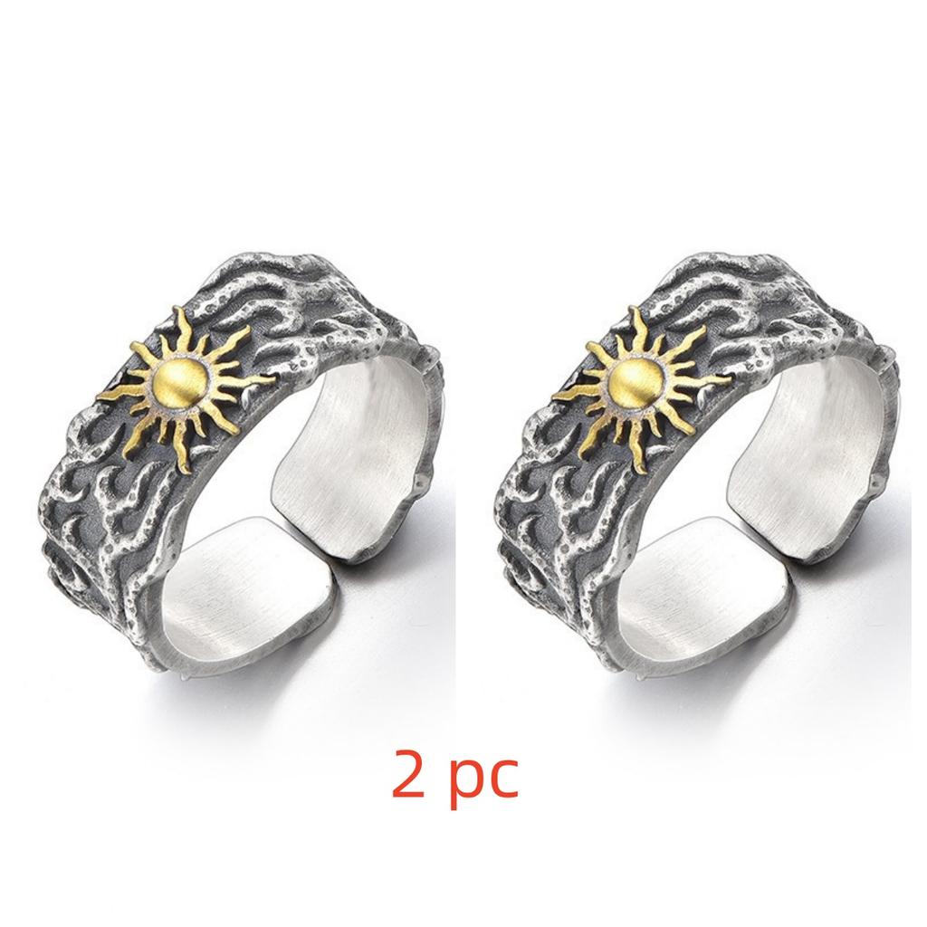 Buyee 925 Sterling Silver Ring Finger Golden Sun Sweet Open Ring for Man Woman Unique Rock Punk Fine Jewelry Circle