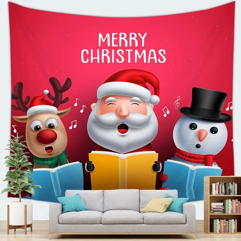 Cartoon Santa Claus Pattern Tapestry Home Bedroom Living Room Wall Decoration Christmas Theme Tapestry