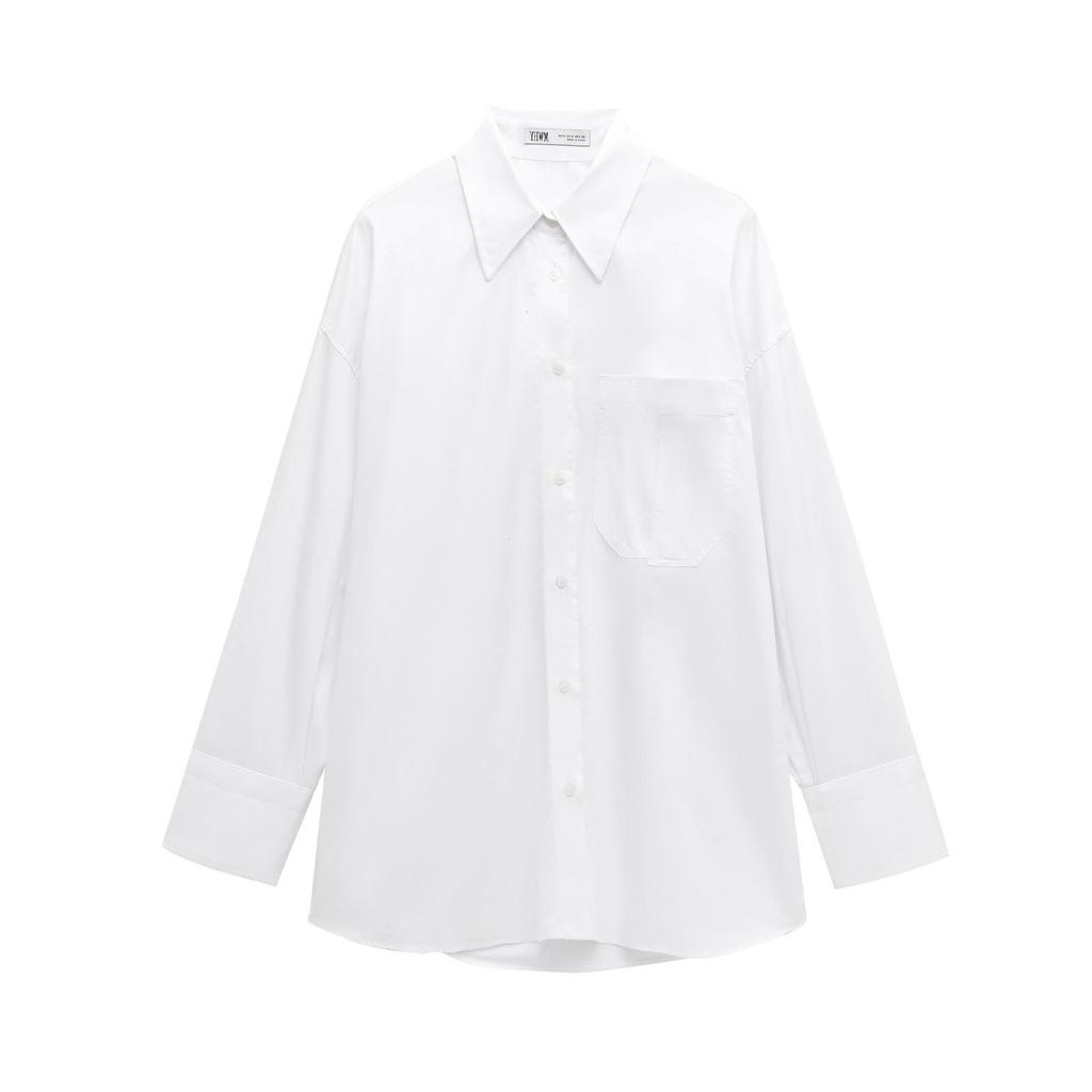 2025 Spring Women's Fashionable Loose European & American Style Pocket Shirt