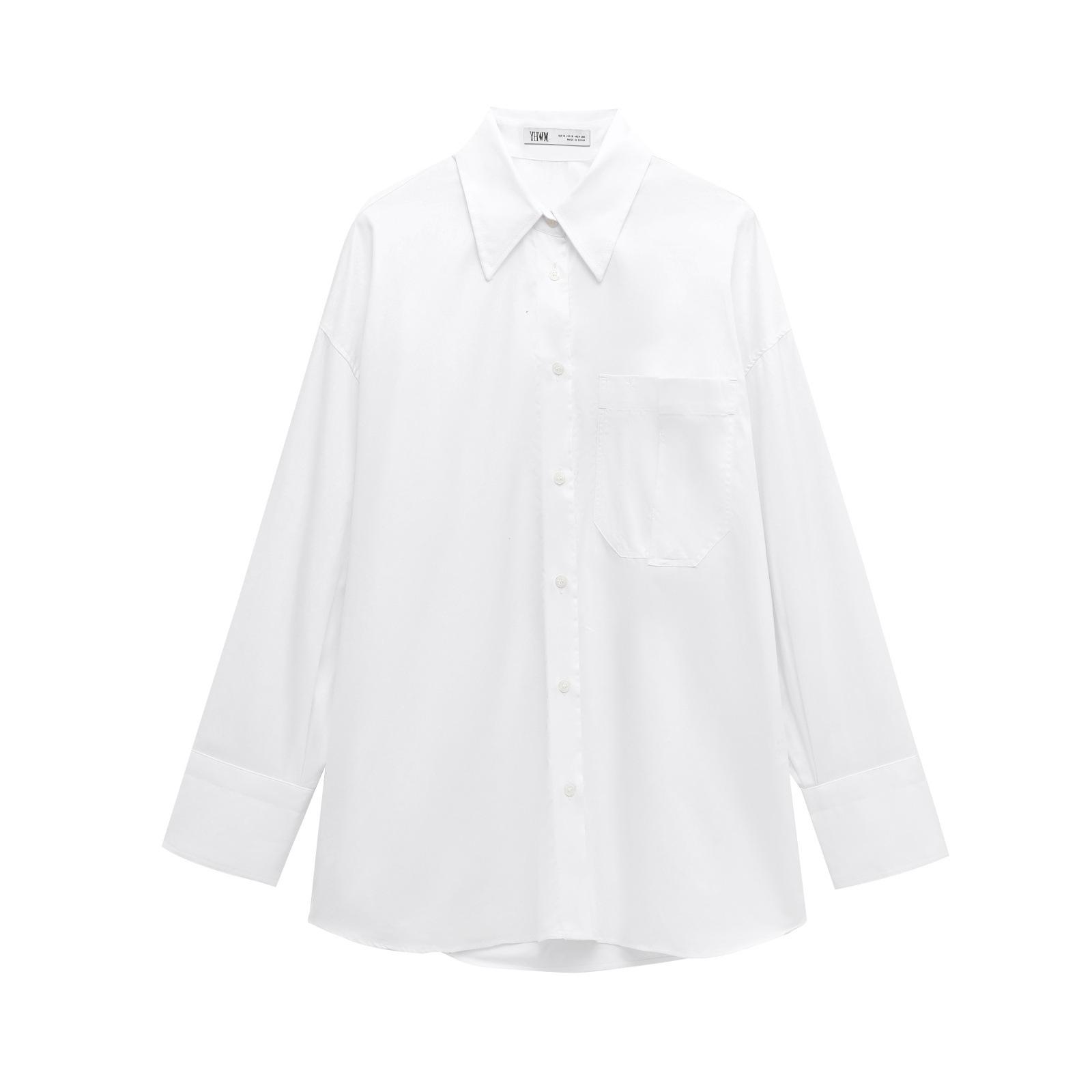 

2025 Весна Женская Модная Свободная Рубашка в Европейском и Американском Стиле с Карманом Extra Small