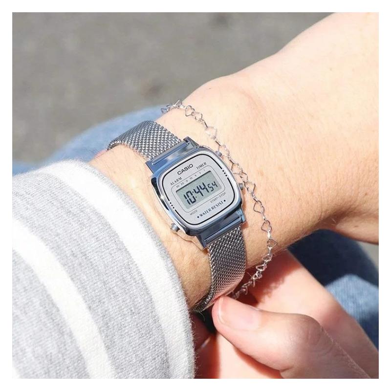 Casio retro small dial silver chain waterproof watch stainless steel strap quartz movement stainless steel strap Japanese and Korean watch LA670WEM-7