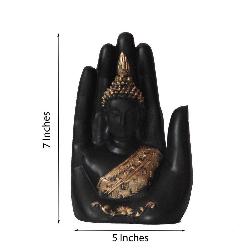 Polyresin Golden Handcrafted Palm Buddha Polyresin Showpiece (12.5 cm x 7.5 cm x 17.5 cm, Black)