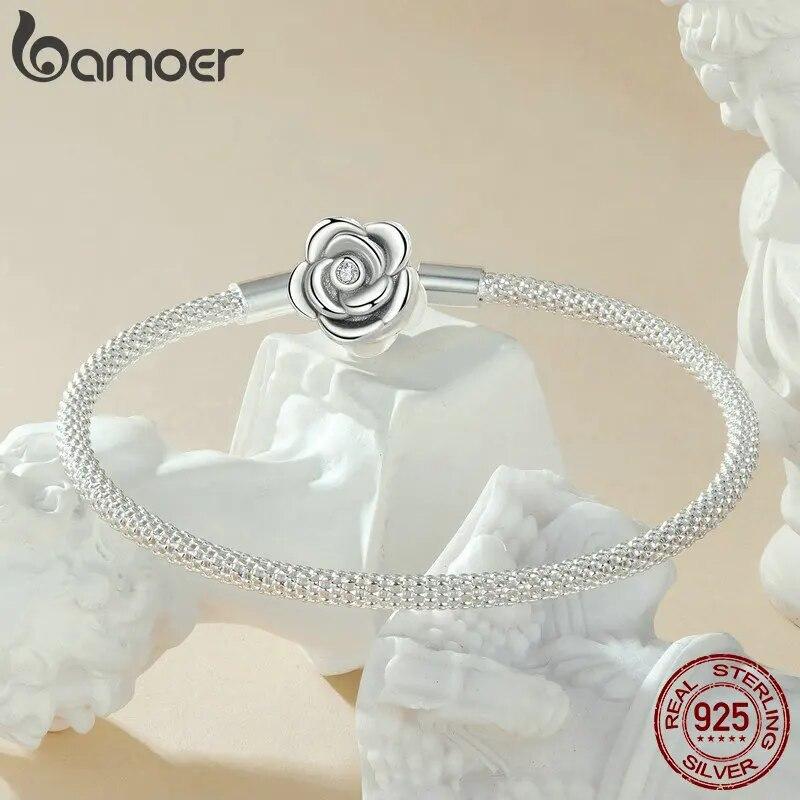 Bamoer 925 Sterling Silver Classic Basic Bracelet Rose Buckle Chain for Women Charm Bead DIY Fine Jewelry 17CM 19CM 21CM